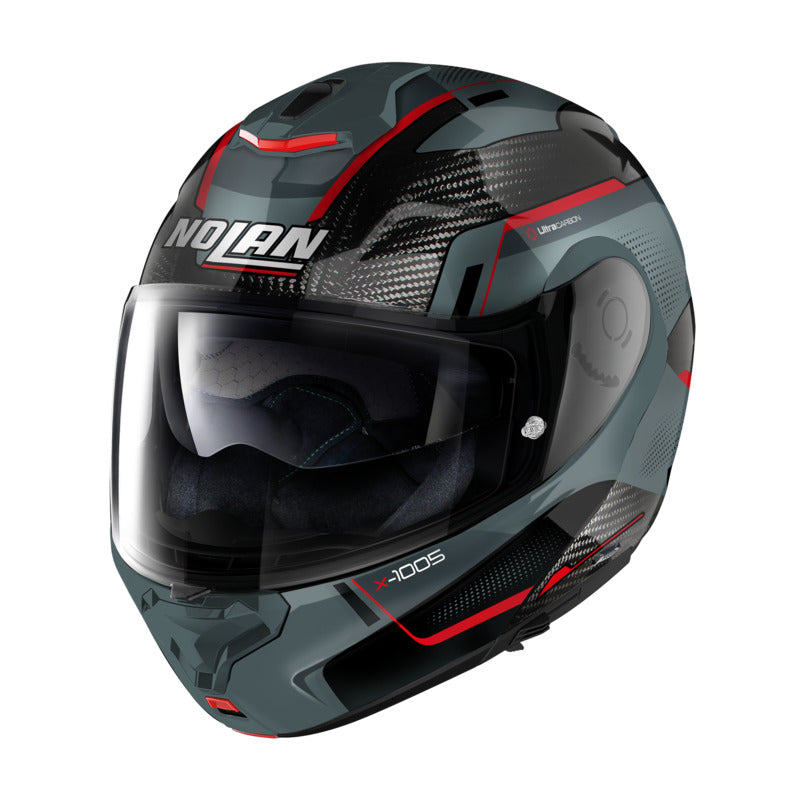 NOLAN X-1005 ULTRA CARBON FLIP UP UNDERCOVER HELMET - CARBON GREY/RED