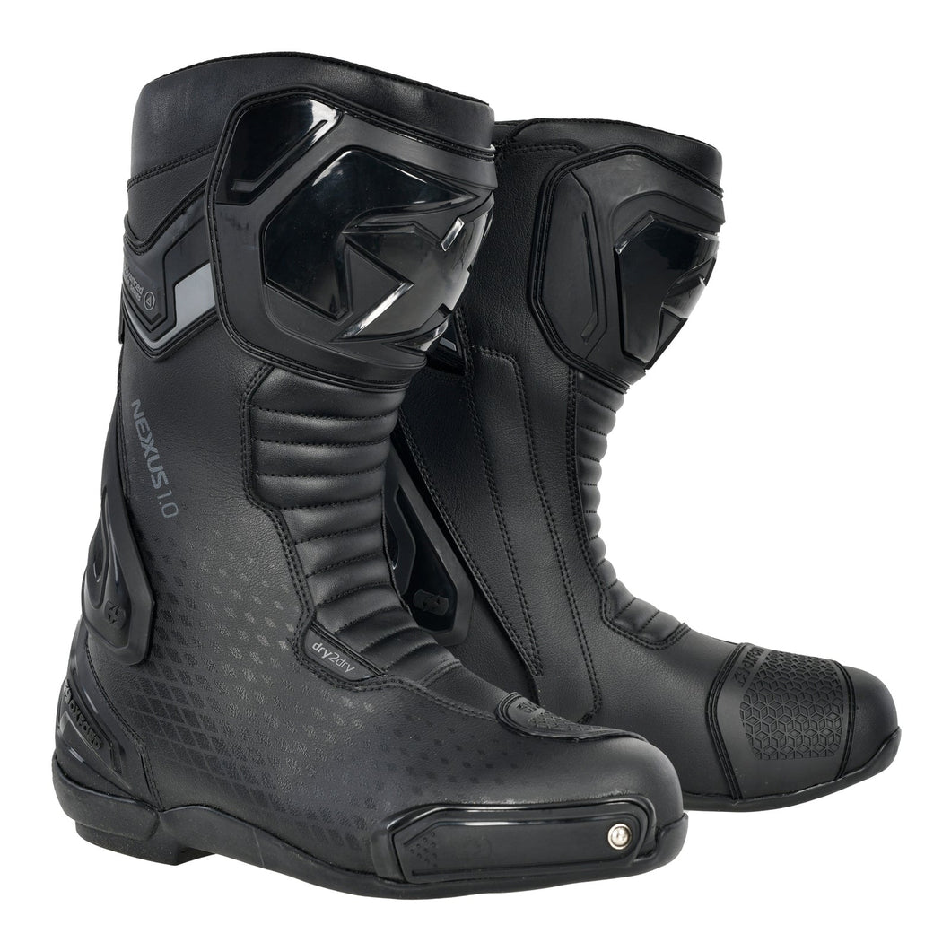 OXFORD NEXUS 1.0 DRY2DRY MOTORCYCLE LEATHER BOOTS - STEALTH BLACK (Size: EU 44)