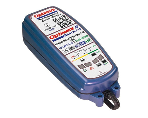 TECMATE OPTIMATE 2 DUO - LITHIUM AND LEAD ACID SMART CHARGER 2AMP