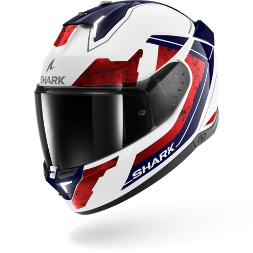 SHARK SKWAL I3 RHAD WHITE/CHROME/RED HELMET WITH LED BRAKE LIGHTS SYSTEM