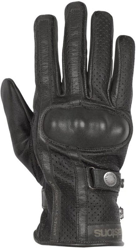 HELSTONS EAGLE SUMMER LEATHER MOTORCYCLE GLOVE - BLACK (Size: T10 / LARGE)