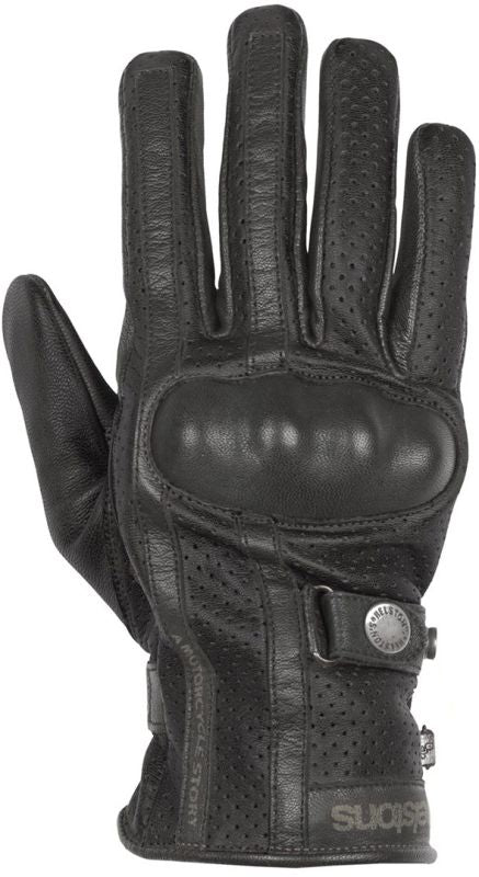 HELSTONS EAGLE SUMMER LEATHER MOTORCYCLE GLOVE - BLACK (Size: T10 / LARGE)