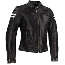 SEGURA 🇫🇷 STRIPE BLACK/WHITE WOMENS MOTORCYCLE LEATHER JACKET (LAST ONE)