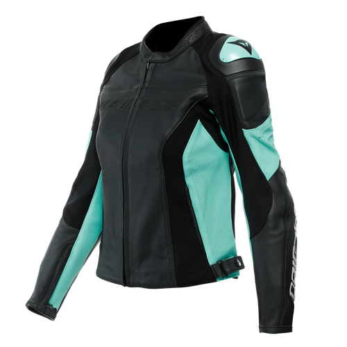 DAINESE RACING 4 LADY BLACK/AQUA GREEN PERFORATED WOMENS LEATHER JACKET