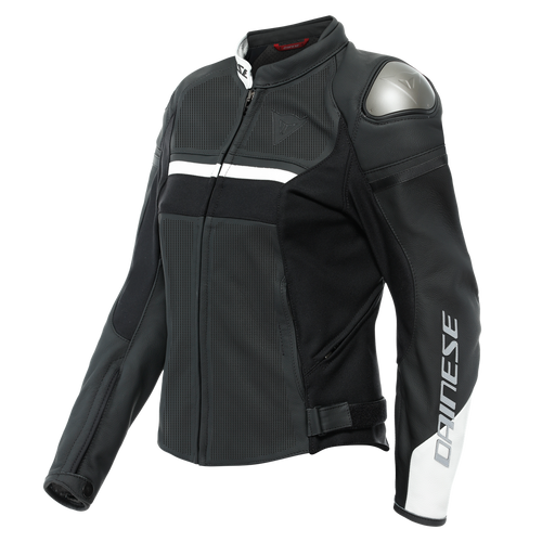 DAINESE RAPIDA LADY MATTE BLACK/MATTE BLACK/WHITE PERFORATED WOMENS LEATHER JACKET