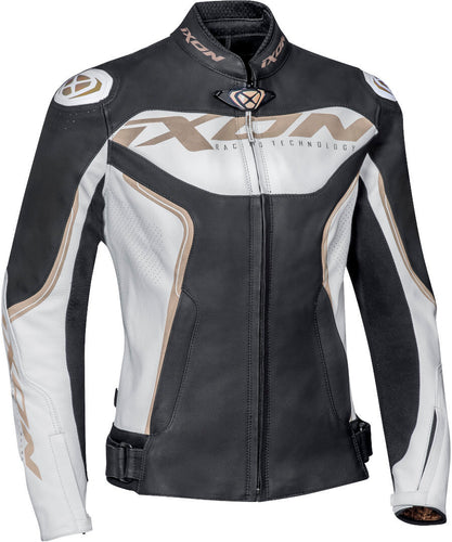 IXON TRINITY LADY WHITE/BLACK/GOLD WOMENS LEATHER JACKET